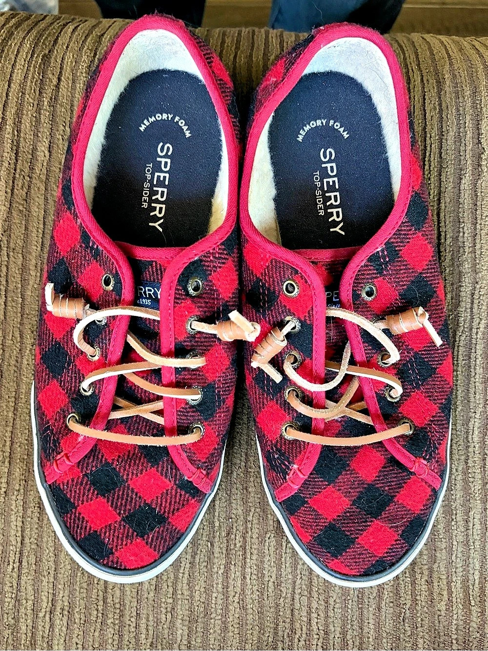 Sperry Pier View Wool Buffalo Check Sneaker Red & Black US 8M